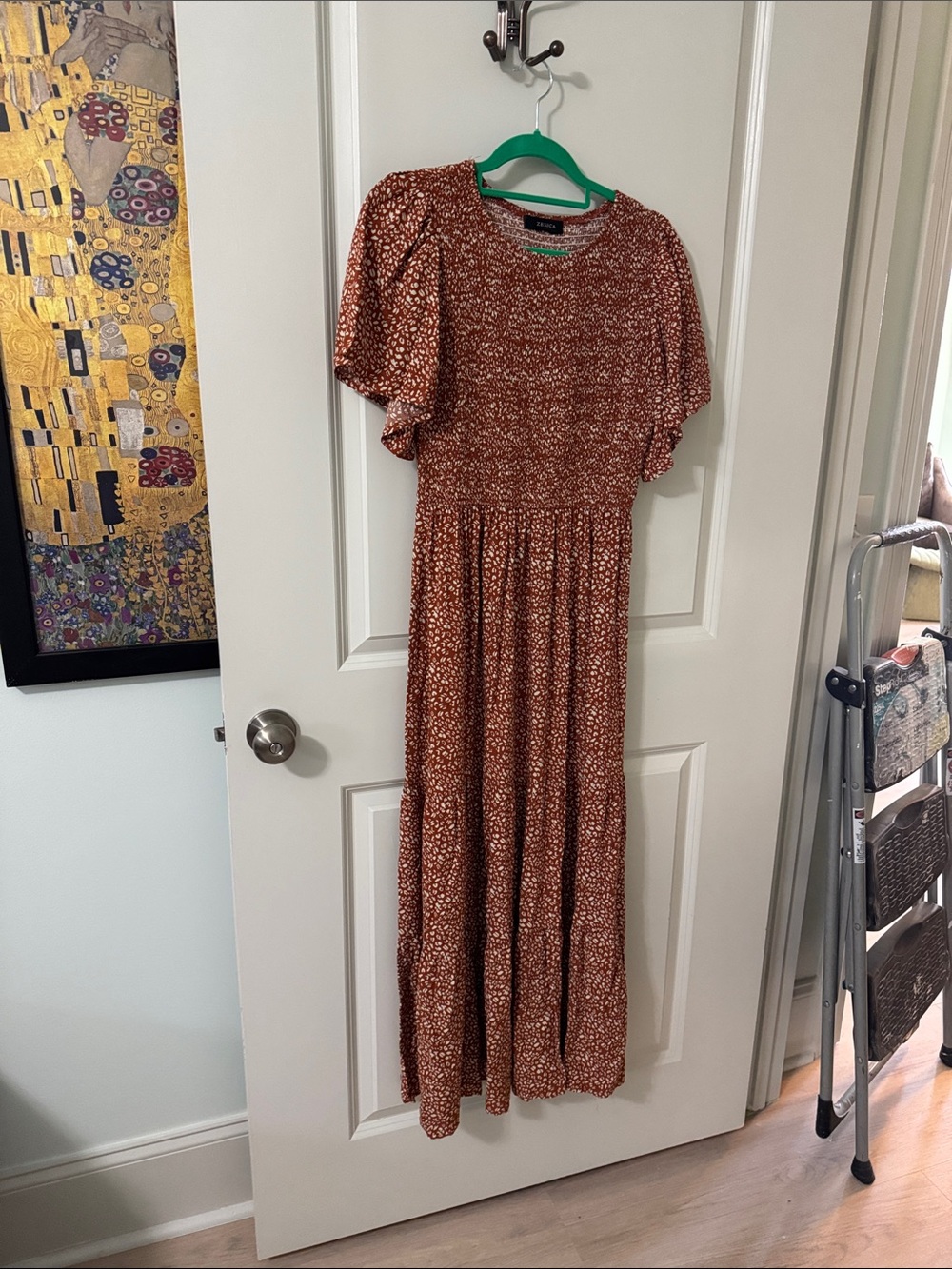 Rust Floral Maxi Dress with Flutter Sleeves by UNKNOWN